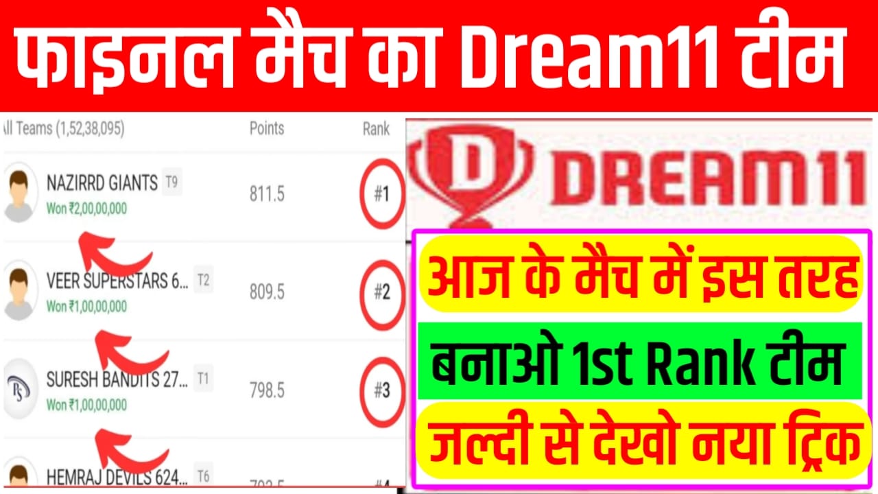 आज के मैच में जल्दी से बना लो Dream11 फर्स्ट रैंक वाली टीम,यहां से देखो dream11 टीम कैसे बनाएं